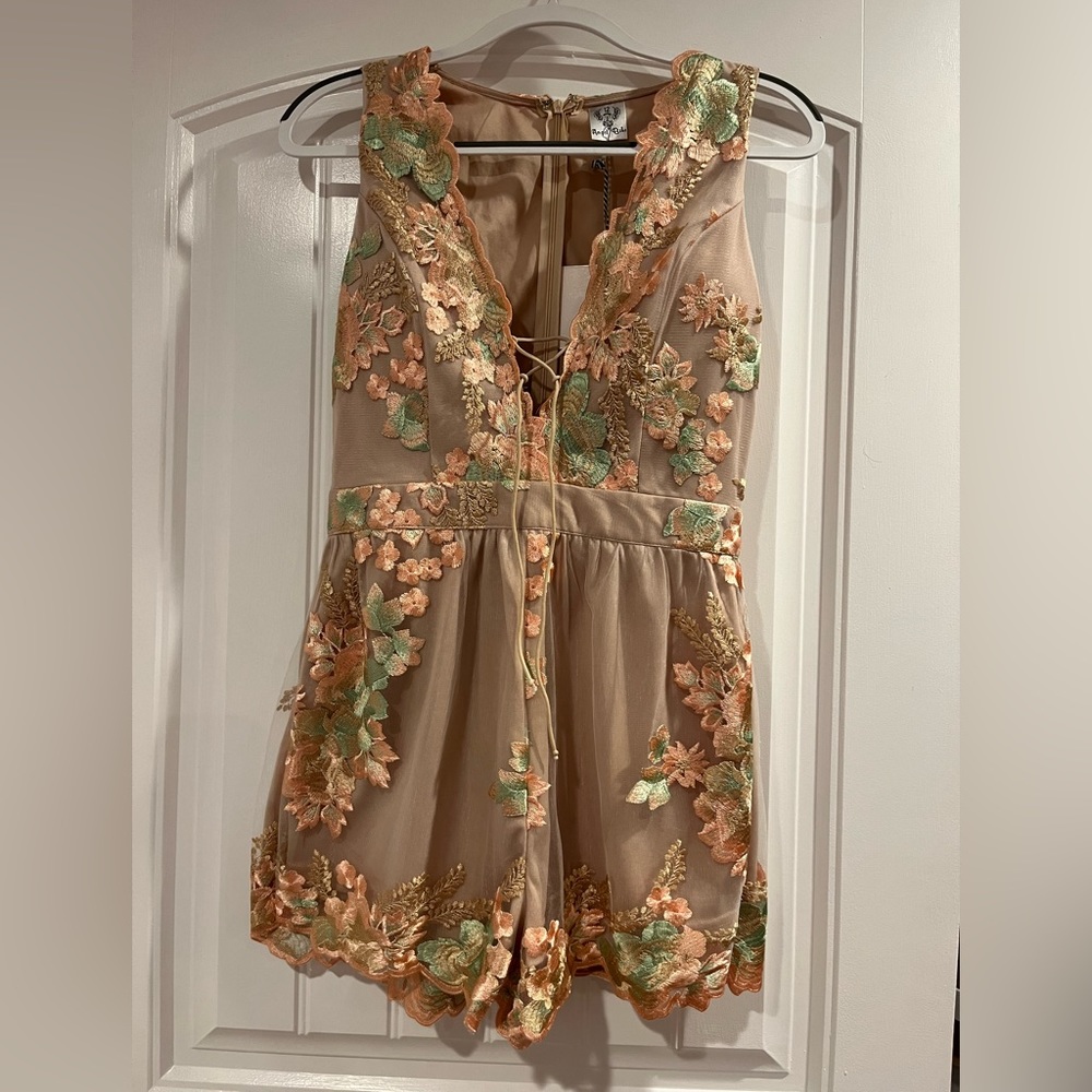 Floral embroidery romper